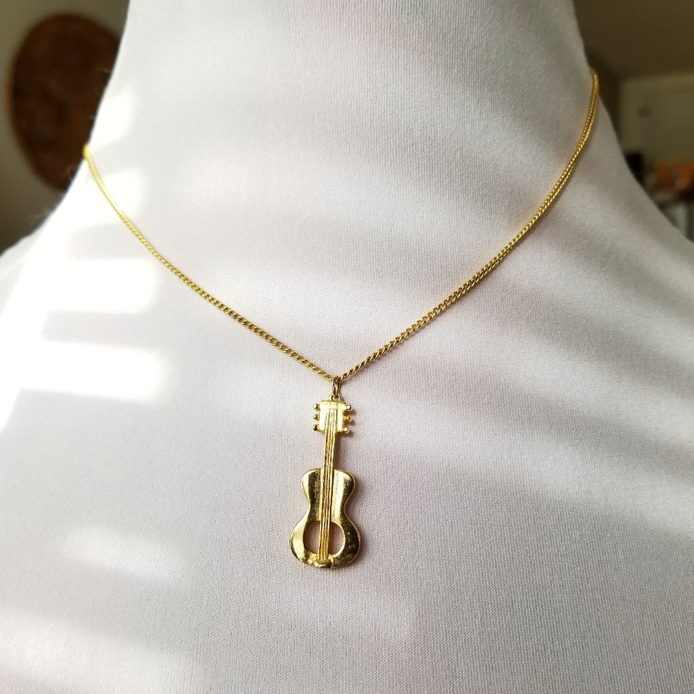 Relisted -guitar necklace gold tone - Picture 2 of 6